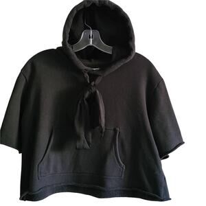 AVEC LES FILLES Black Cropped Hoodie with Cut-Off‎ Sleeves Women's Size Medium